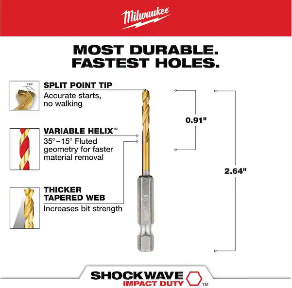 Milwaukee 48-89-4605 SHOCKWAVE 1/8 in. Titanium Twist Drill Bit (2-Pack)