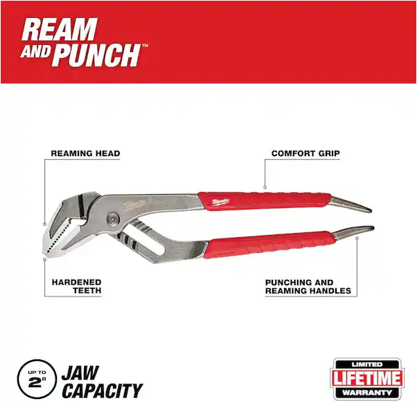 Milwaukee 48-22-6310 10" Straight-Jaw Pliers with Comfort Grip & Reaming Handles