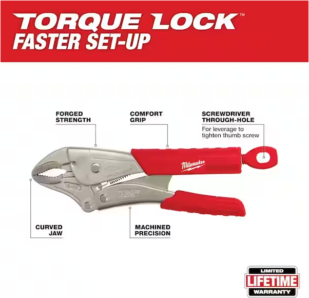 Milwaukee 48-22-3410 10" Torque Lock Curved Jaw Locking Pliers w/ Durable Grip