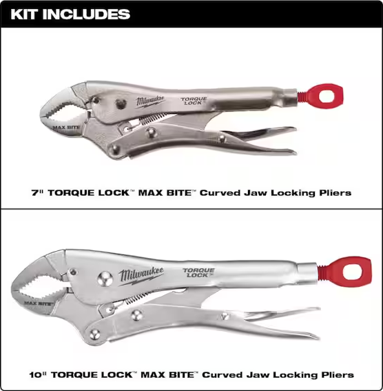 Milwaukee 48-22-3702 7 in. and 10 in. Curve Torque Lock Locking Pliers Set 2PC