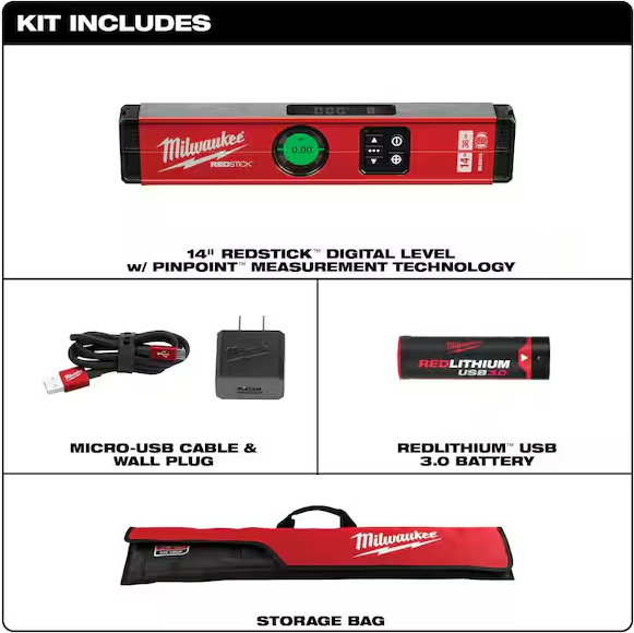 Milwaukee MLDIG14 14" Redstick Digital Level w/ Pinpoint Measurement Technology