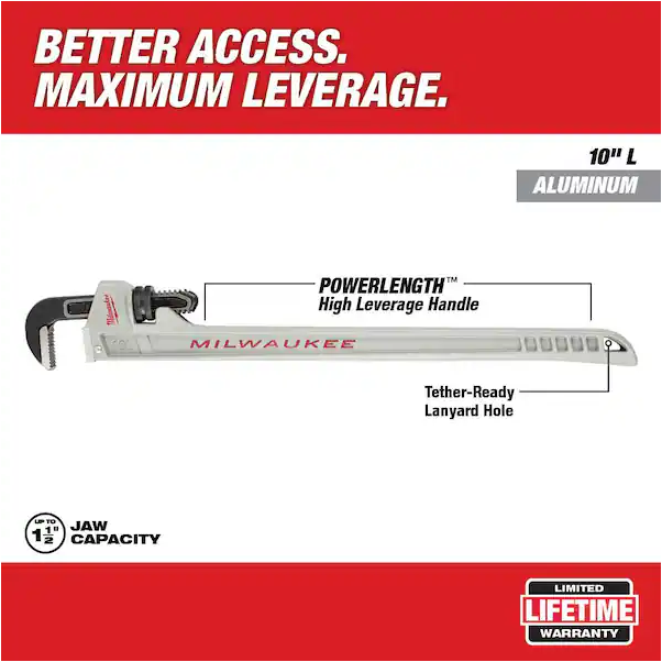 Milwaukee 48-22-7213 10 in. Aluminum Pipe Wrench with Power Length Handle