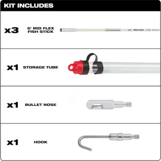 Milwaukee 48-22-4152 15' Mid Flex Fiberglass Fish Stick w/ Accessories(Open Box)