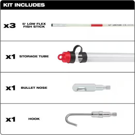 Milwaukee 48-22-4150 15' Low Flex Fiberglass Fish Stick Kit w/ Accessories