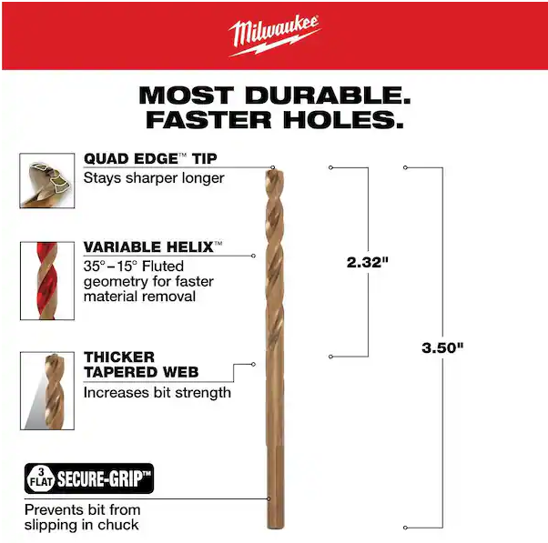 Milwaukee 48-89-2309 3/16 in. Cobalt Red Helix Twist Drill Bit