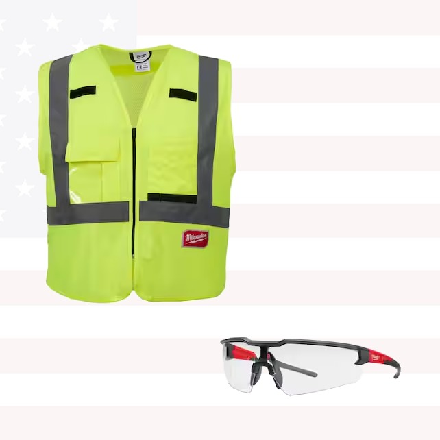 Milwaukee 48-73-5021AS Small/Medium Yellow Safety Vest & Clear Safety Glasses
