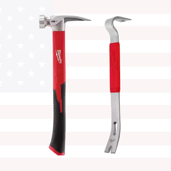 Milwaukee 48-22-9316B 19 oz. Smooth Face Poly/Fiber Hammer & 15" Pry Bar Combo