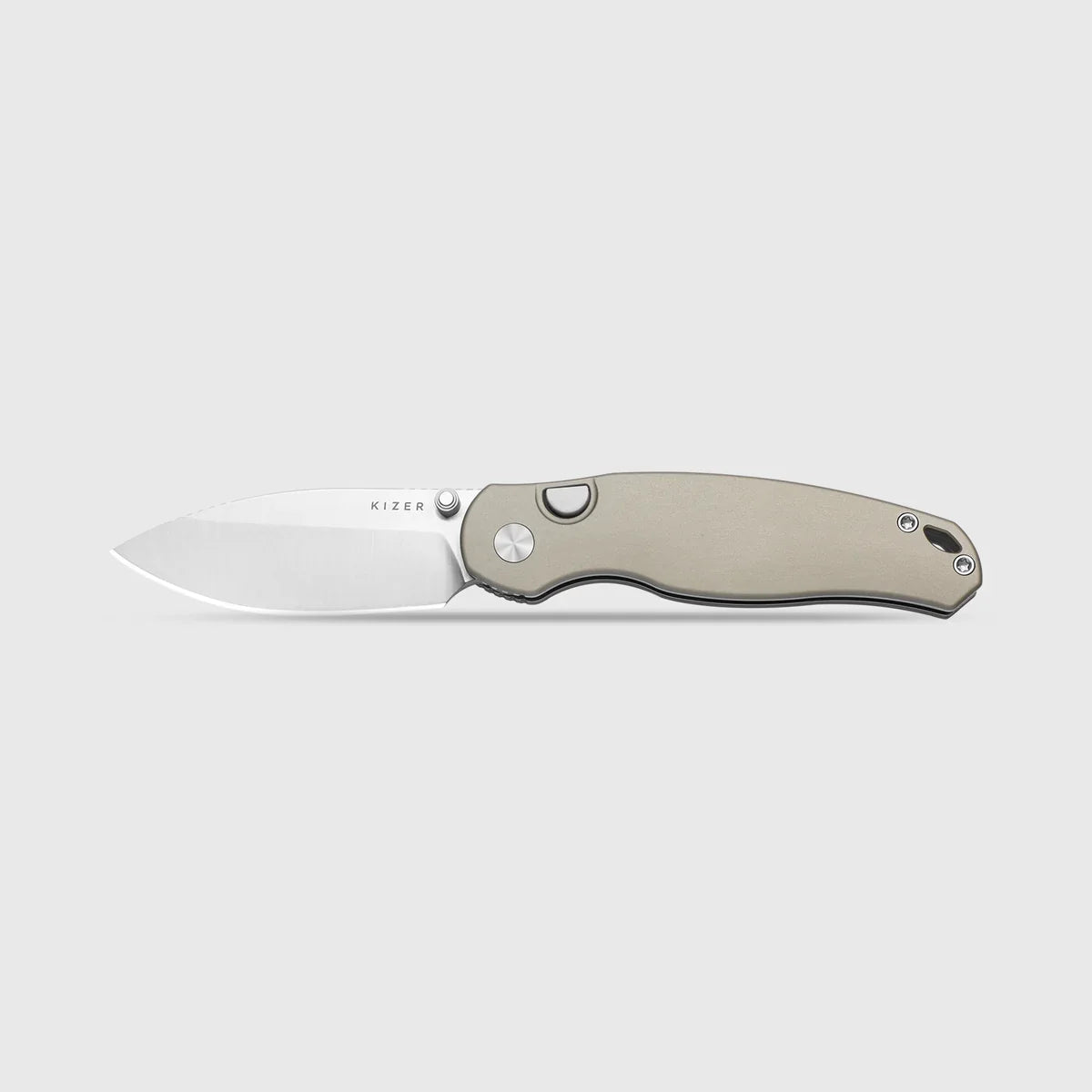Kizer Phoca BD Button Liner Lock Knife Sand Aluminum (3" Satin)