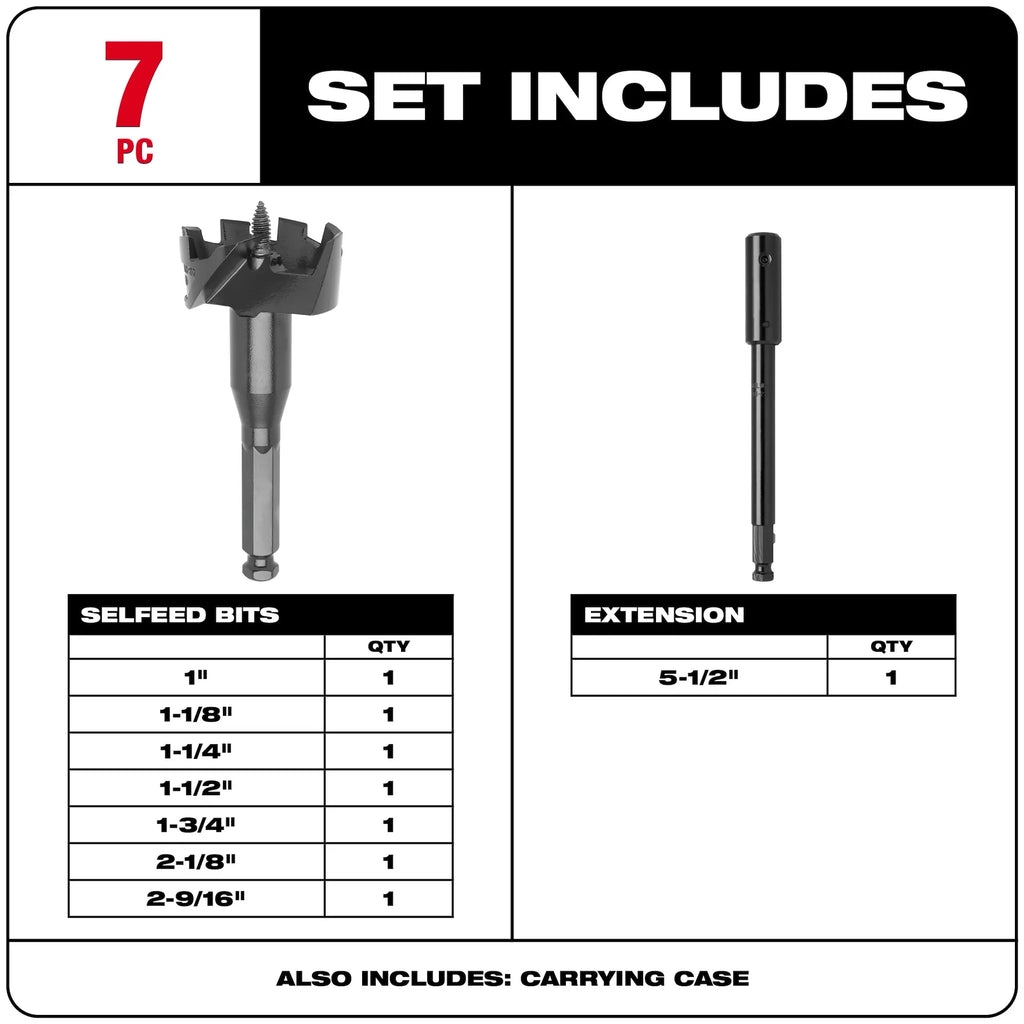 Milwaukee 49-22-0130 Selfeed High-Speed Steel Wood Boring Bit Set (7-Piece)