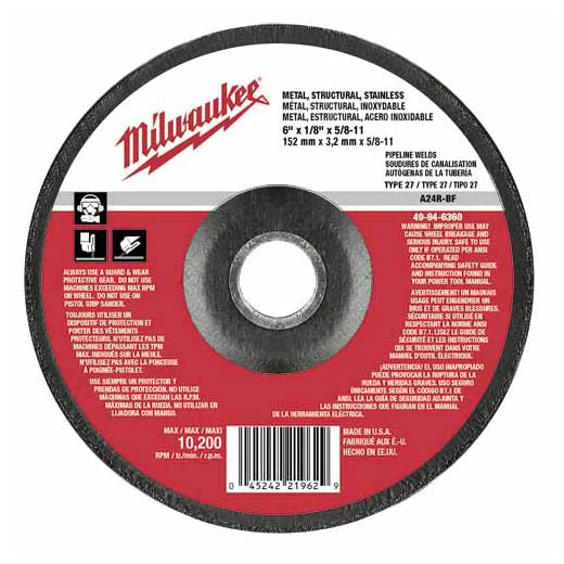 Milwaukee 49-94-6360 6" x 1/8" x 5/8-11" Grinding Wheel (Type 27)