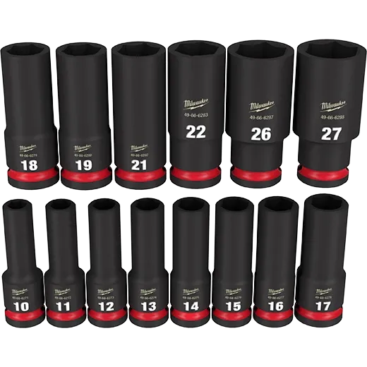 Milwaukee 49-66-7014 14PC SHOCKWAVE Impact 1/2" Drive Metric Deep 6pt Socket Set
