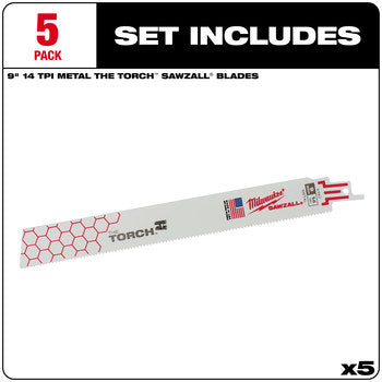Milwaukee 48-00-5787 5PC 9" 14 TPI The Torch SAWZALL Blades