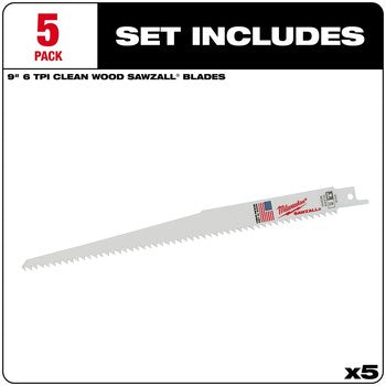 Milwaukee 48-00-5016 5PC 9" 6 TPI Fleam Ground SAWZALL Blades