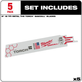 Milwaukee 48-00-5784 5PC 6" 18 TPI The Torch SAWZALL Blades
