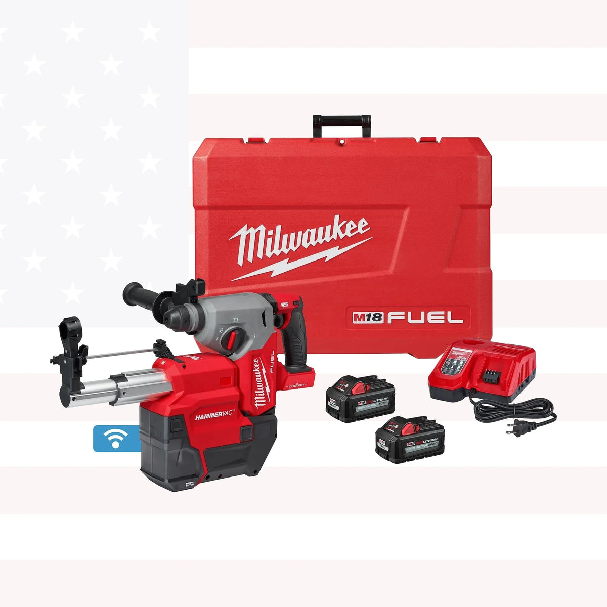 Milwaukee 2914-22DE M18 FUEL 1" SDS Plus Rotary Hammer w/ ONE-KEY Dust Extractor Kit