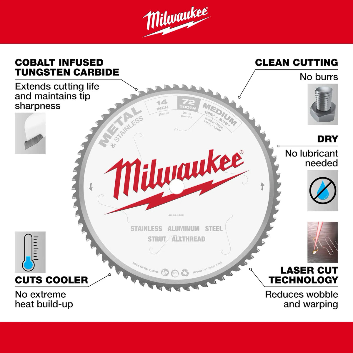Milwaukee 48-40-4505 14 in. x 72 Carbide Teeth Metal Cutting Circular Saw Blade