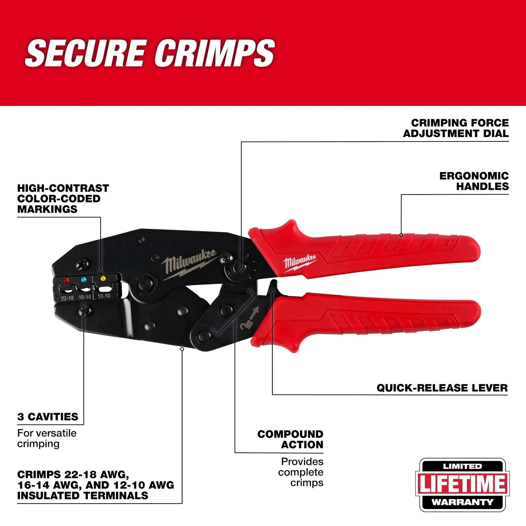 Milwaukee 48-22-3084 Ratcheting Insulated Terminals Crimper (Open Box)
