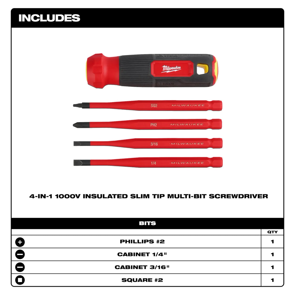 Milwaukee 48-22-2216 4-in-1 1000V Insulated Slim-Tip Multi-Bit Screwdriver (Open Box)