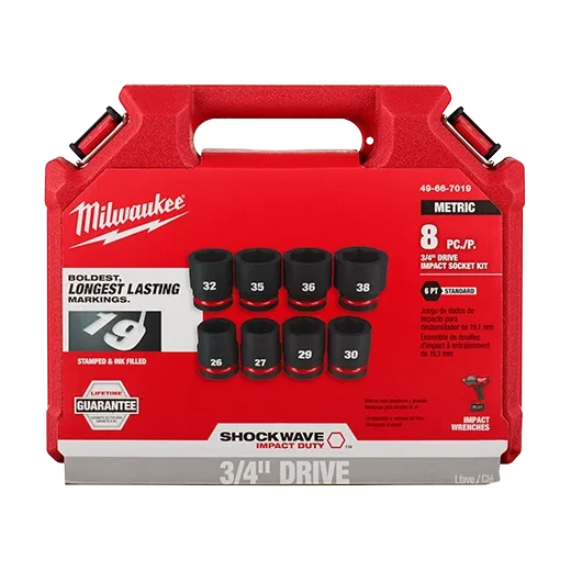 Milwaukee 49-66-7019 8PC SHOCKWAVE Impact 3/4" Drive Metric Standard 6pt Sockets