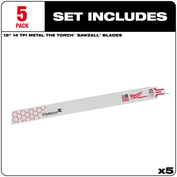 Milwaukee 48-00-5794 5PC 12" 14 TPI The Torch SAWZALL Blades