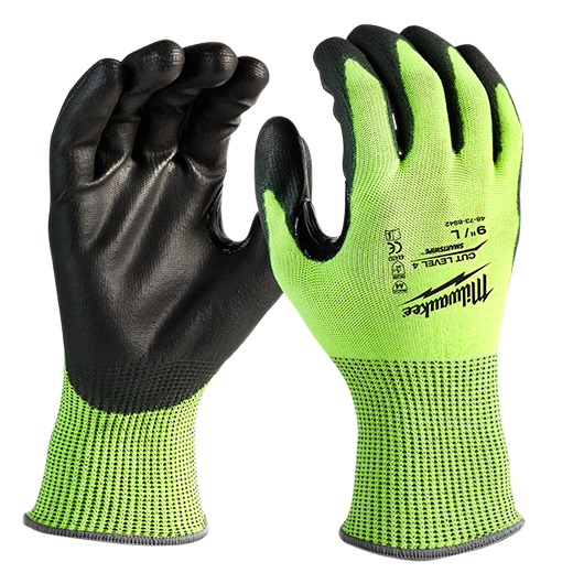 Milwaukee 48-73-8943 High Visibility Cut Level 4 Poly Dipped - XL (6 Pack)