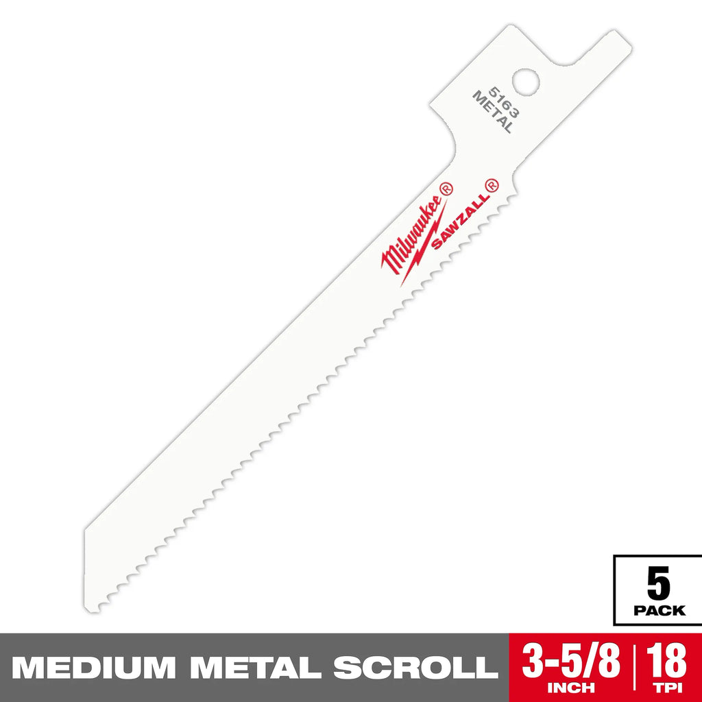 Milwaukee 48-00-5163 3-5/8" 18 TPI SAWZALL® Blade for Metal Scroll