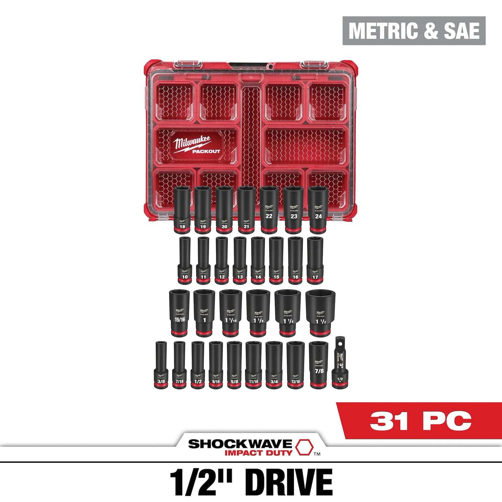 Milwaukee 49-66-6806 31PC SHOCKWAVE™ Impact Duty Socket 1/2” Drive Set