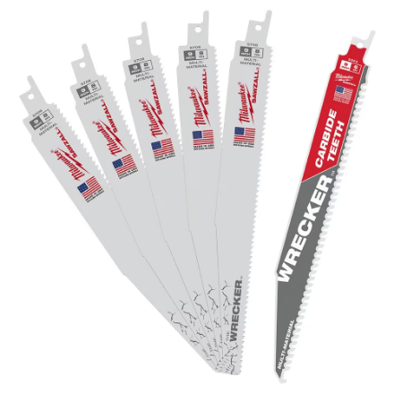 Milwaukee 48-00-5706F 9" 7/11 TPI SAWZALL 5PC w/ 9" 6TPI Carbide Teeth 1PC
