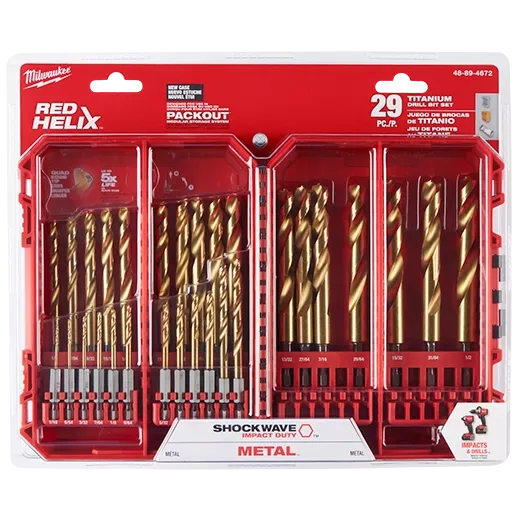 Milwaukee 48-89-4672 SHOCKWAVE Impact RED HELIX Titanium Drill Bit Set 29PC