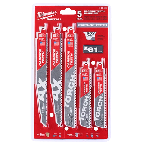 Milwaukee 49-22-5505 SAWZALL Carbide Wood and Metal Saw Blade Set 5PC