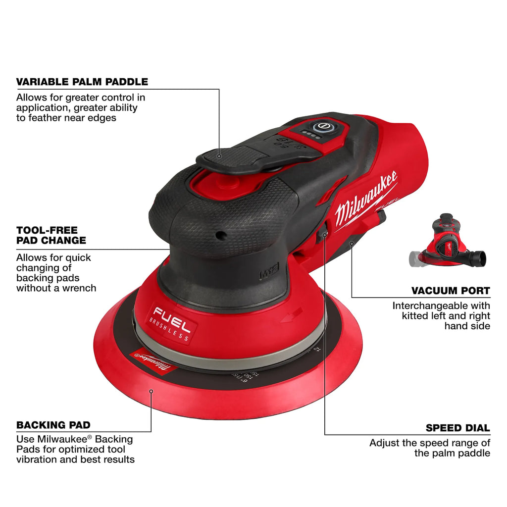 Milwaukee 2585-20 M12FUEL 12V Lithium-Ion Brushless 6" Orbital Sander (Open Box)