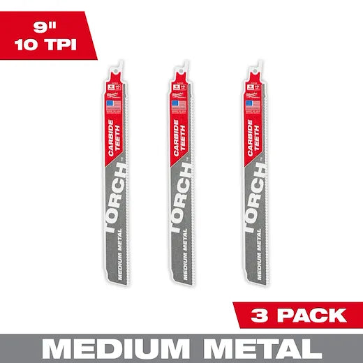 Milwaukee 48-00-5352 3PC 9" 10 TPI TORCH Conduit/Strut SAWZALL Blade