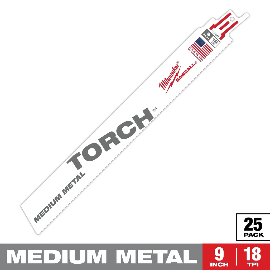 Milwaukee 48-00-8788 9 in. 18 TPI Medium Metal TORCH SAWZALL Blade 25PK
