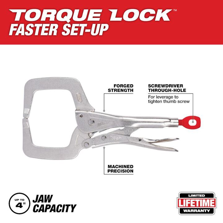 Milwaukee 48-22-3531 11 in. TORQUE LOCK Locking C-Clamp With Regular Jaws (Open Box)