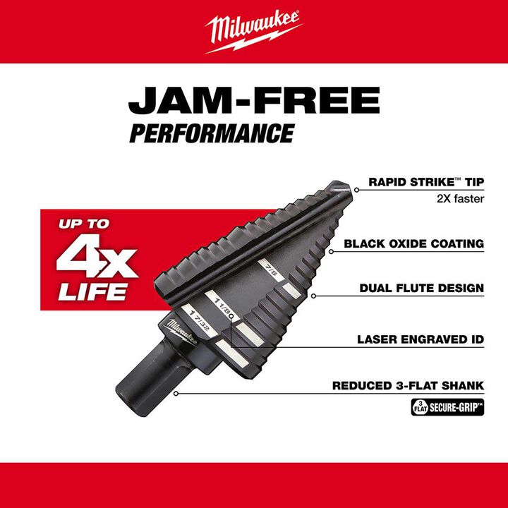 Milwaukee 48-89-9211 #11 Step Drill Bit 7/8 in. to 1-7/32 in.