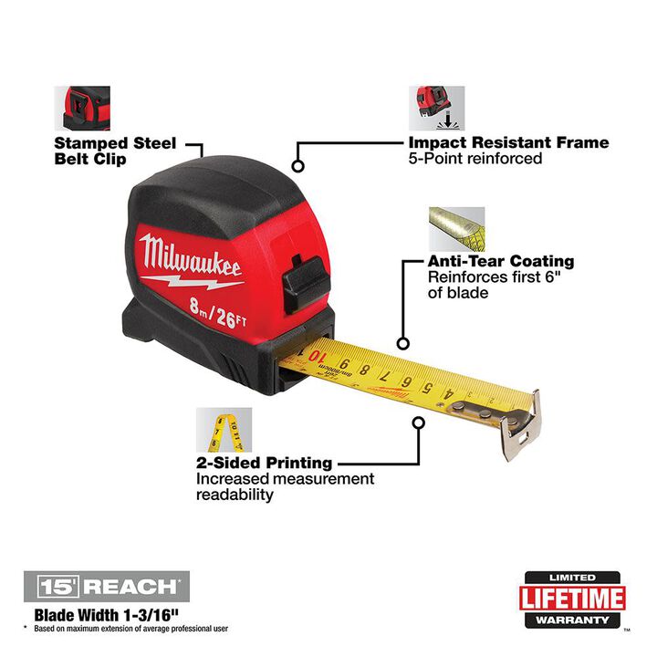 Milwaukee 48-22-0425 25Ft Compact Wide Blade Tape Measure (Open Box)