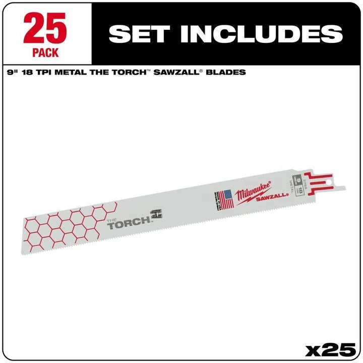 Milwaukee 48-00-8788 9 in. 18 TPI Medium Metal TORCH SAWZALL Blade 25PK