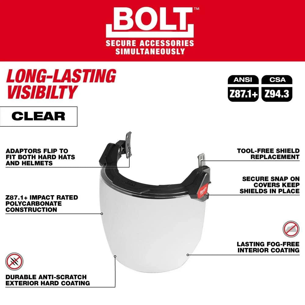 Milwaukee 48-73-1420 BOLT Full Face Shield - Clear Dual Coat Lens (Open Box)