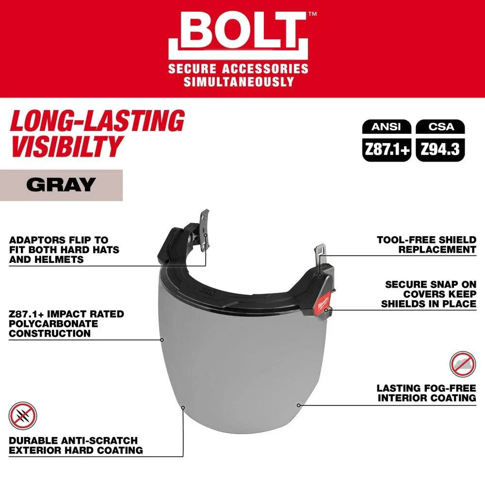 Milwaukee 48-73-1425 BOLT Full Face Shield - Gray Dual Coat Lens