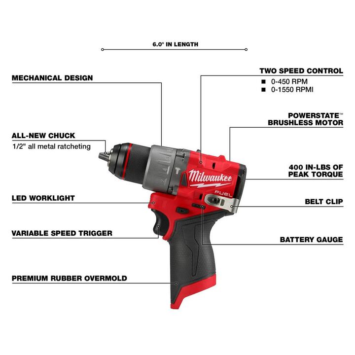 Milwaukee 3404-80 M12 FUEL 1/2" Hammer Drill/Driver - Reconditioned