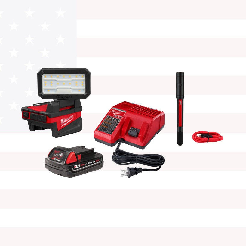 Milwaukee 2359-21PEN M18 ROVER Folding Flood Light and 250L Penlight Combo Kit