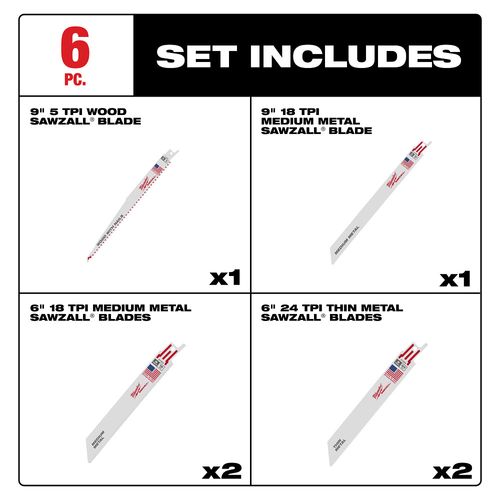 Milwaukee 49-22-1306 SAWZALL General Purpose 6 Piece Blade Set