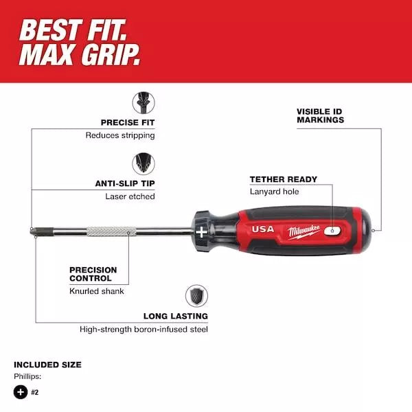 Milwaukee MT202 4 in. #2 Phillips Screwdriver with Cushion Grip