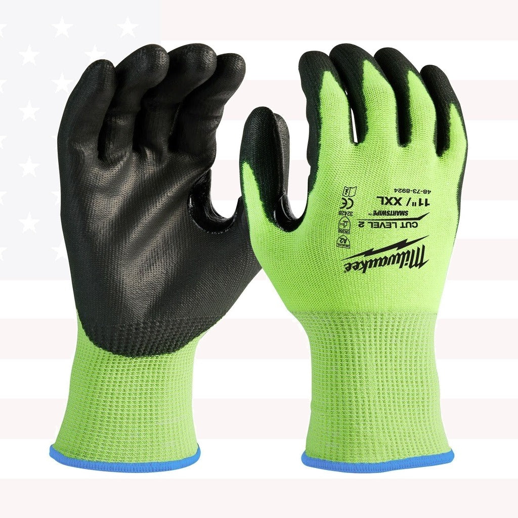 Milwaukee 48-73-8924B 12PC High Vis Cut Level 2 Dipped Safety Gloves - 2XL