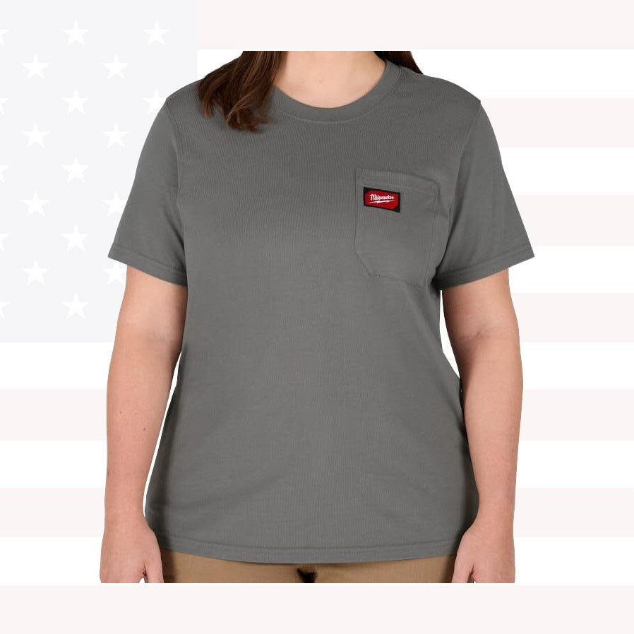 Milwaukee F451G-M Women's Medium Gray GRIDIRON Short Sleeve Pocket T-Shirt