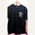 Whiskey Ranch Tools black T-shirt, front with white left chest logo